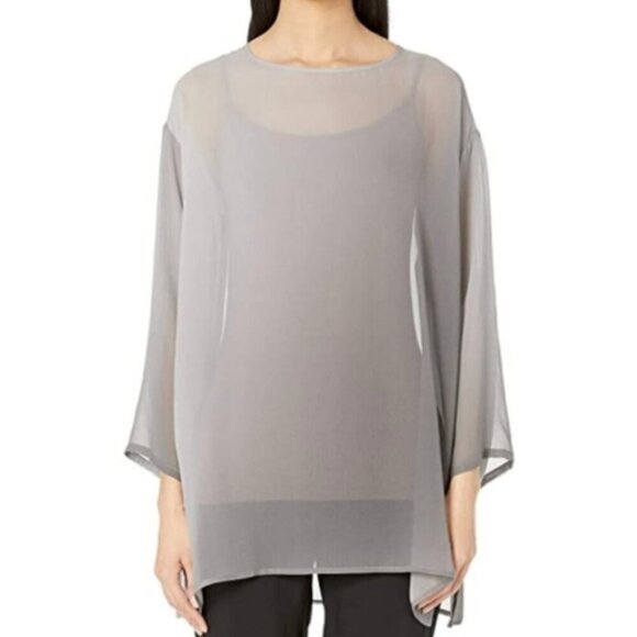 ✨ Eileen Fisher Sheer Silk Top Tunic Oversized Pearl Water Lagenlook Gray - Picture 1 of 16